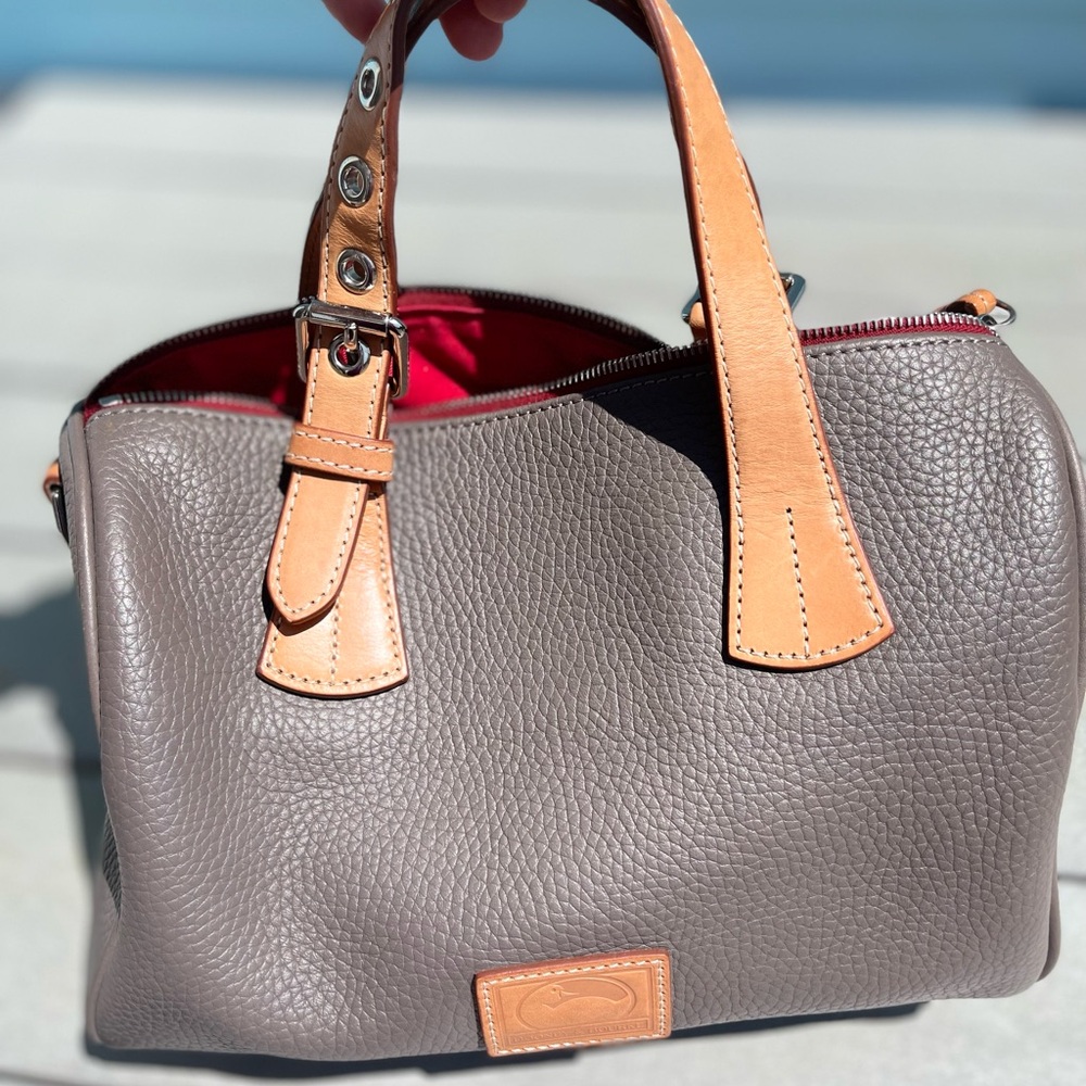 Dooney & Bourke Gray and Tan Satchel with Pebbled Leather